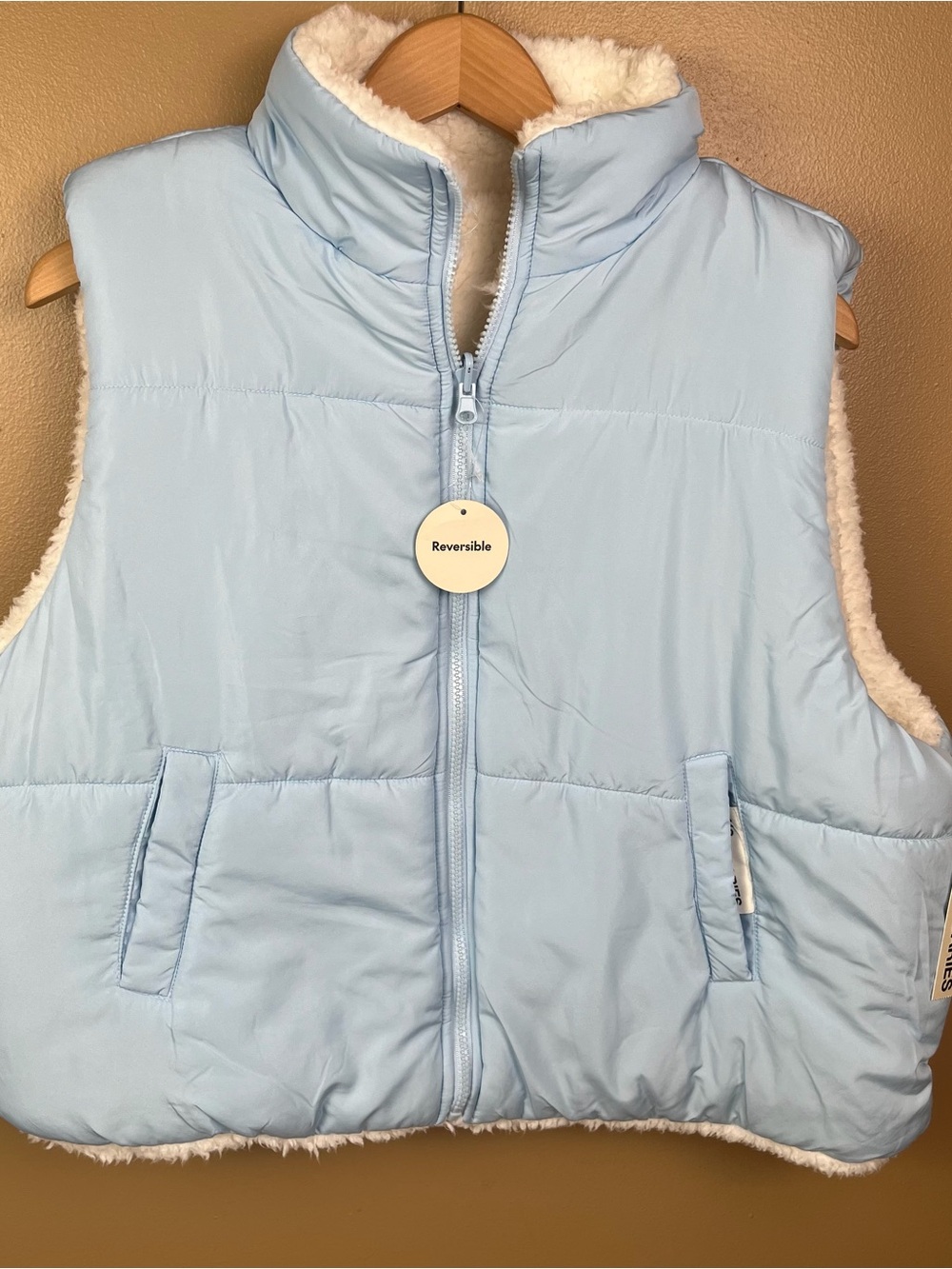 NEW Reversible Puffer Sherpa Vest XXL Baby Blue